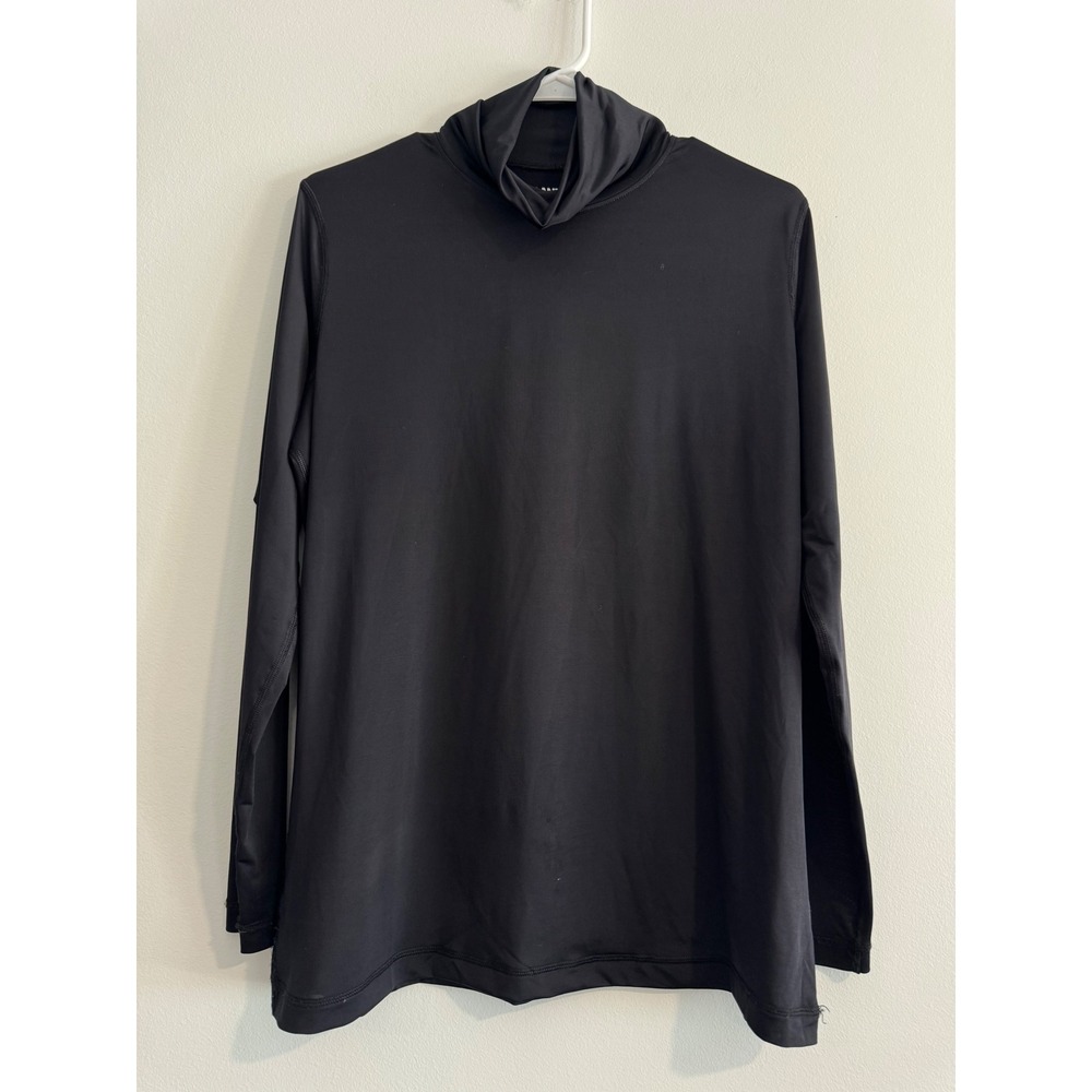 Lands' End Mock Neck Long Sleeve Top Womens L 14-16 Black‎ swim rash guard